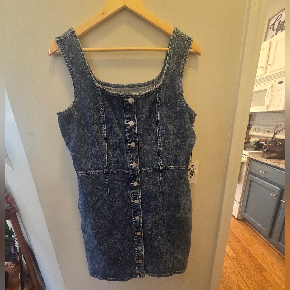 Jordache Acid Wash Denim Button-Front Tank Dress - Blue